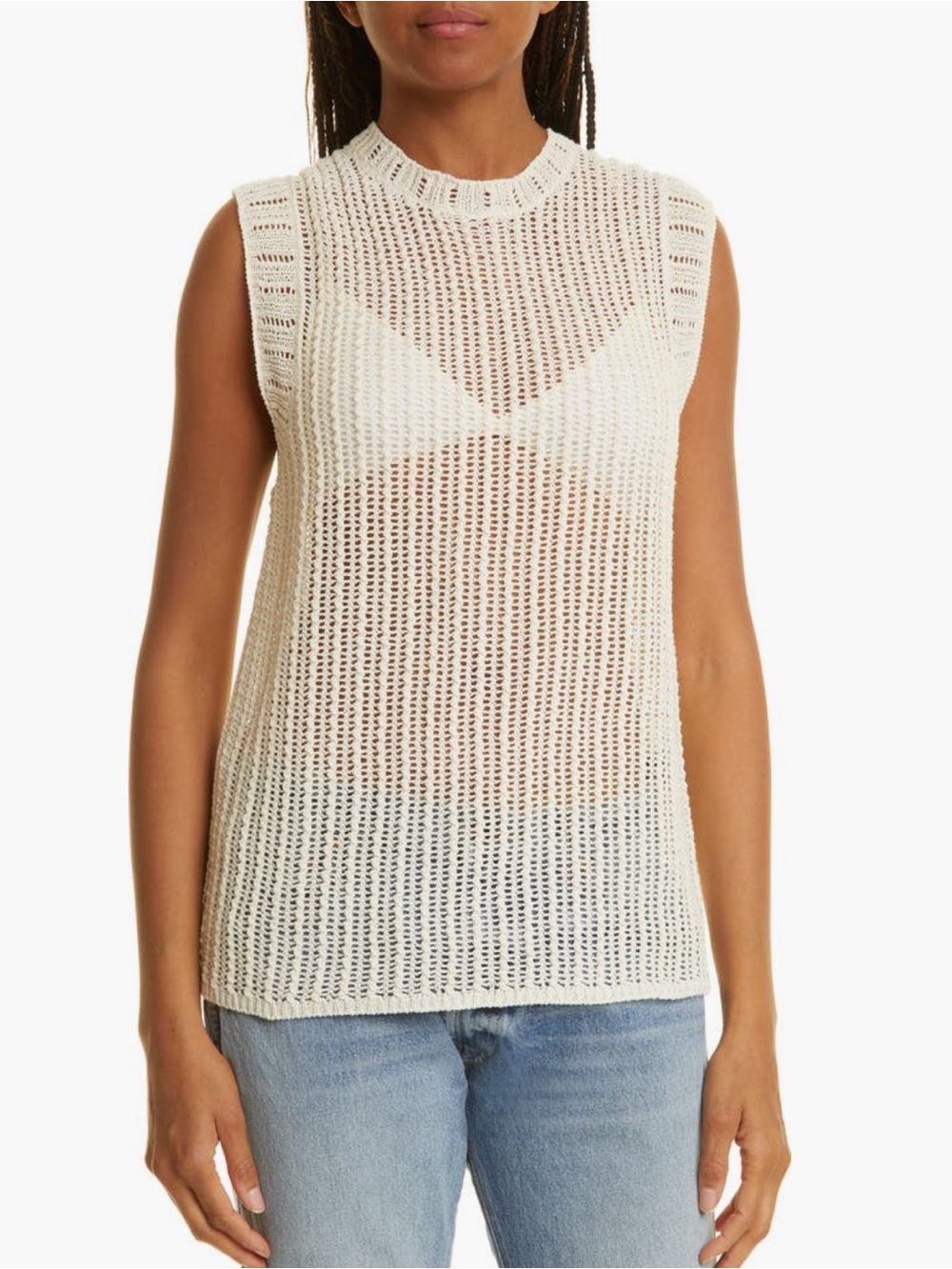 rag & bone Riley Semi-sheer Knit Tank in Cream in Size S